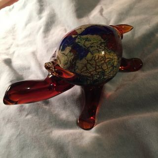 Badash Art Studio Hand Crafted Blown Art Glass Large Turtle Paperweight Amber