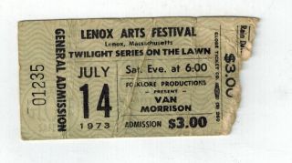 Van Morrison Ticket Stub Lenox Arts Festival July 14,  1973