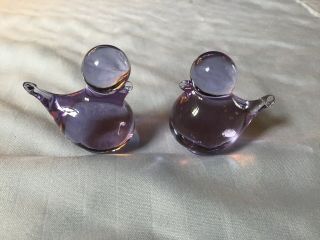 Two Vintage Mcm Mini Glass Bird Figurines Light Purple Sweden