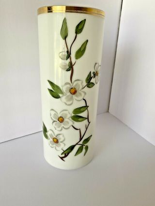 Vintage Milk Glass Hand Painted Dogwood Vase
