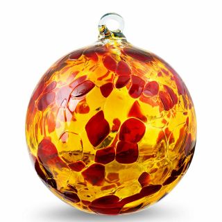 Friendship Ball Handcrafted Blown Art Glass Garnet Red/gold Ornament Witchball