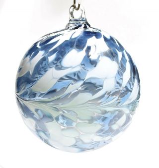Friendship Ball Handcrafted Blown Art Glass Sky Blue/white Ornament Witch Ball