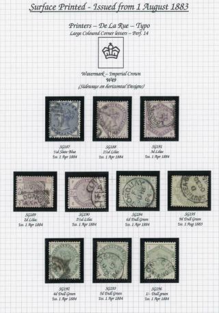 Gb 1883 - 84 1/2d To 1s Set Of 10 Sg 187/196 Good To Fine Cat £1,  600