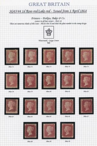 Gb 1864 - 79 1d Red Plates 71 To 224 (pl 225) Sg 43/44 Cat £12,  574