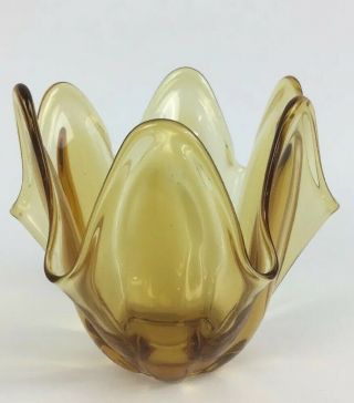 Vintage Viking Glass Amber Vase or Candy Dish Handkerchief Bowl 2