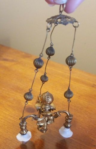 Antique Miniature Doll House Erhard & Sohne Ormolu 3 Arm Gas Chandelier Light