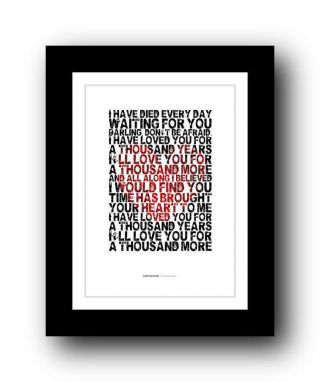 Christina Perri A Thousand Years ❤ Song Lyrics Typography Poster Art Print 102