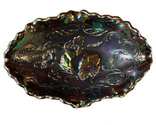 Vtg Fenton Carnival Glass Scalloped Dish/bowl Iridescent Amethyst Blue/purple