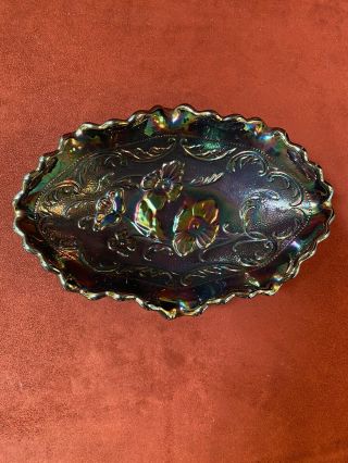 Vtg Fenton Carnival Glass Scalloped Dish/Bowl Iridescent Amethyst Blue/Purple 2