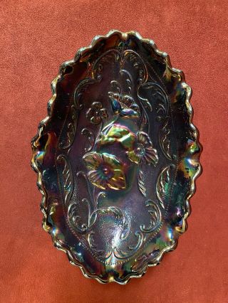 Vtg Fenton Carnival Glass Scalloped Dish/Bowl Iridescent Amethyst Blue/Purple 3