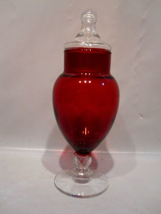 Vintage Royal Ruby Anchor Hocking Glass Apothecary Jar Clear Lid And Stem