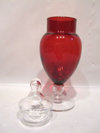 Vintage Royal Ruby Anchor Hocking Glass Apothecary Jar Clear Lid and Stem 2