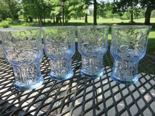 4 Vintage Libbey Country Garden Daisy Light Blue Juice Glass Tumblers Euc Htf