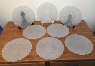 Set Of 8,  Vintage Indiana Glass " Pebble Leaf " Frosted Luncheon Plates 8 1/2 "