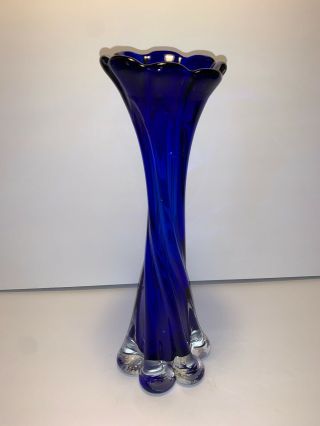 Vintage Cobalt Blue Clear Bottom Spun Vase