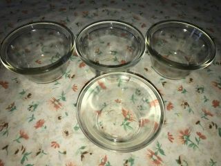 4 Vtg Custard Cups 4oz Ramekin (3) Pyrex 414 (1) Glasbake Clear Thick Glass Euc