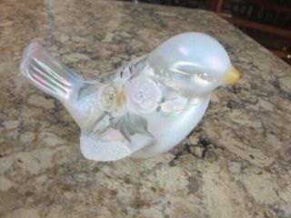 Fenton Hand Painted Signed Iridescent Frosted Wings Bird