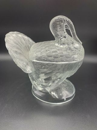 Le Smith Vintage Clear Glass " Turkey " Candy Dish - Chip On Rim