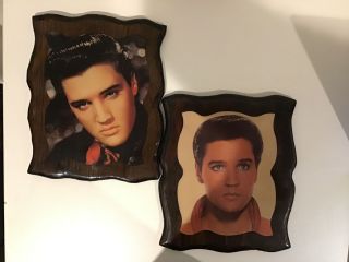 Vintage Two Den Craft Wooden Wall Plaques With Pictures Of Elvis Presley 404