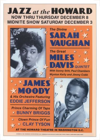 Miles Davis Poster - Sarah Vaughan Live Jazz At The Howard 1953 Concert Reprint