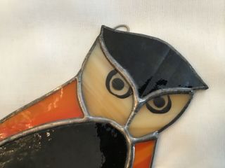 Vtg Handmade Stained Glass Suncatcher Window Art Large Owl on Branch 3