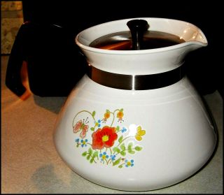 Vtg P - 104 Corning Ware 6 Cups Coffee Tea Pot Wild Flower Pattern Vguc
