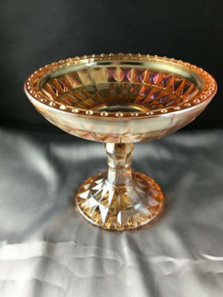 Jeanette Glass Floragold Windsor Diamond Pattern Footed Compote Vintage