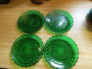 Four 4 Vintage Forest Green Bubble 6 1/2 " Dessert / Salad Plates