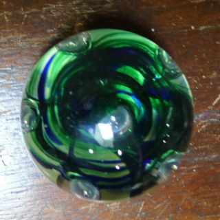Zimmerman Handmade Blue Green Art Glass Controlled Bubble Paperweight