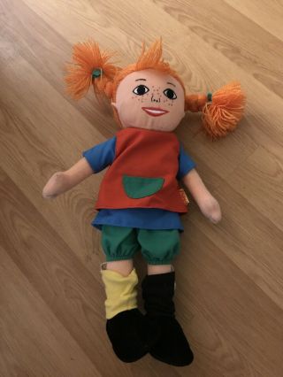 Pippi Longstocking Plush Soft Doll 9 Inch Micki Made In Sweden Pigtails Colorful