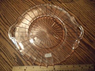 Vintage Depression Glass Sierra Pinwheel 2 Handled Tray Platter Pink Buzzsaw