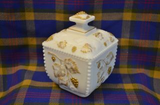 Vintage Westmoreland Milk Glass Square Covered Candy Dish W/gold Trimmed Grapes