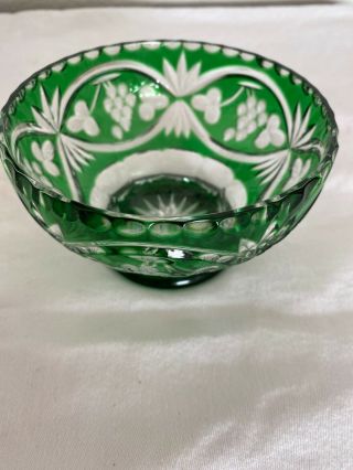 Vintage Bohemian Emerald Green Cut To Clear Crystal Bowl