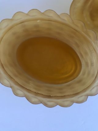 Vintage L.  G.  Wright Lidded Amber Owl On A Nest Satin Glass Trinket Dish A1 3