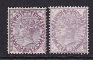 Gb.  Qv.  1881.  Sg 170 & 171,  1d Lilac & 1d Pale Lilac.  14 Dots.