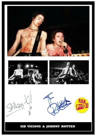 (194) Sid Vicious & Johnnt Rotten Signed A4 Photo//framed (reprint) Great Gift