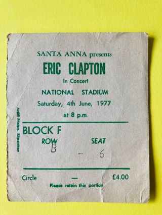 Eric Clapton In Concert Ticket Stub Dublin 1977 Show In National Stadium Ireland