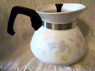 Vintage Corning Ware Spring Flowers 6 Cup Coffee Tea Pot P - 104 Stove Top Usa