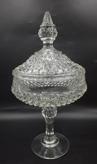 Vintage Clear Glass Diamond Point Pedestal Candy Dish Compote Bowl