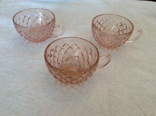 Depression Glass Anchor Hocking 3 Waterford Pink Cups