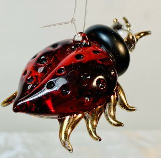 Rare Hand Blown Glass Ladybug Ornament Red/gold