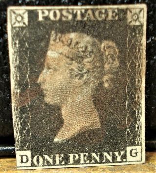 1840 Great Britain Stamp 1d " Penny Black ",  Stanley Gibbons 1,  Initials Dg