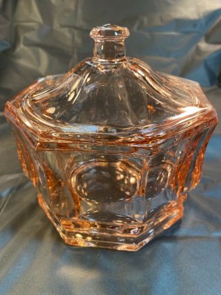 Vintage Pink Depression Indiana Glass Octagon Candy Dish With Lid - 5 1/4 " D