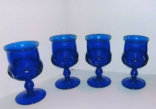 Vintage Kings Crown Tiara Water Goblets Set Of 4 Cobalt 5 3/8 " H Exc.  Cond.