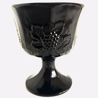 Rare Vintage Black Milk Glass Compote Bowl With Pedestal - Collectable Grapes