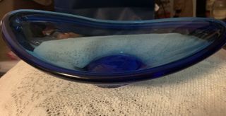 Cobalt Blue Art Glass Bowl,  Hand Made,  Slanted Oval Shaped