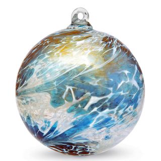 Friendship Ball Handcrafted Blown Art Glass Sea Green/white Ornament Witchball