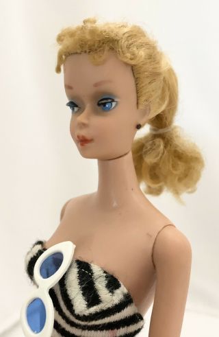 Vintage Barbie Doll 4 / 5 Blond Ponytail W/ss Sunglasses Poodle Curls