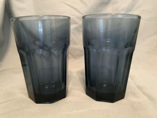 Vintage Set Of 2 Libbey 16 - Panel Flat Iced Tea Gibraltar Dusky Blue Glasses