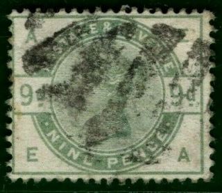 Gb Qv Stamp Sg.  195 9d Dull Green (1883) Fine Fu Cat £480 Scarce Red155